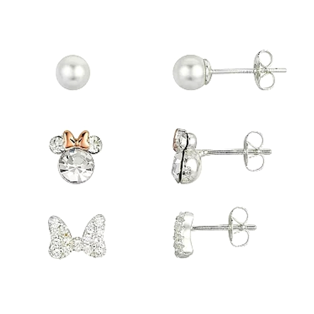 Disney's Minnie Mouse Crystal & Cubic Zirconia Bow Stud Earring 3 Pair Set